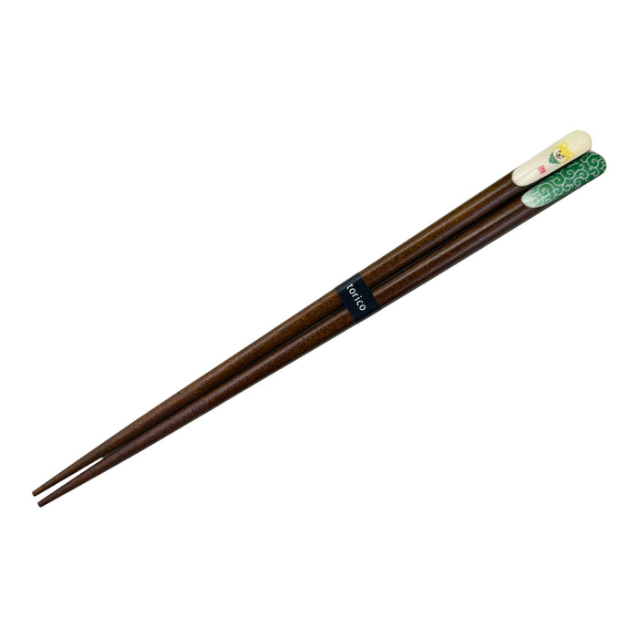 Kiiro Shiba Inu Seigaiha Green Chopsticks (黄色い柴犬青海波緑箸) - "Yellow Shiba Inu and Seigaiha Green" Chopsticks