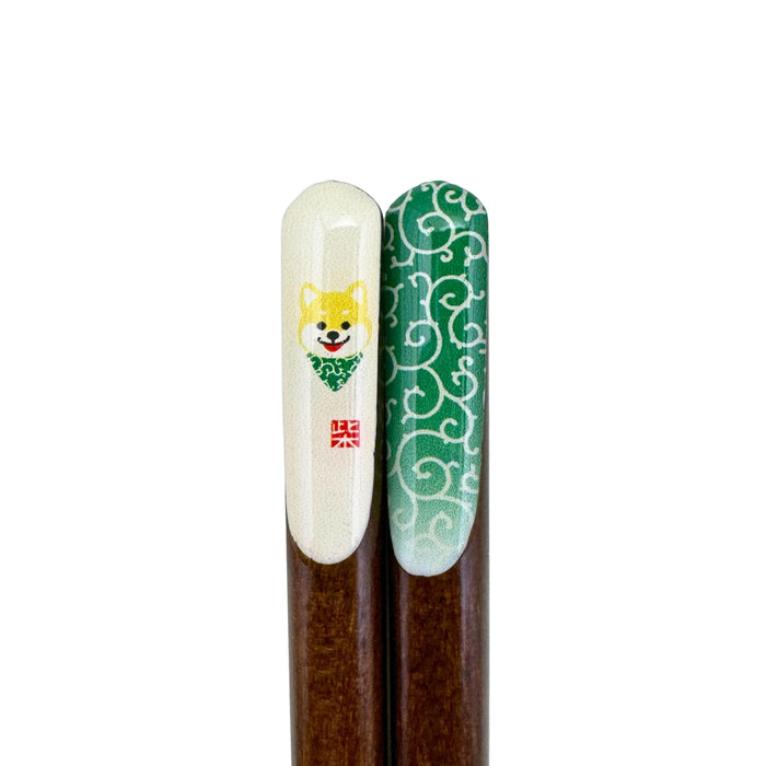 Kiiro Shiba Inu Seigaiha Green Chopsticks (黄色い柴犬青海波緑箸) - "Yellow Shiba Inu and Seigaiha Green" Chopsticks