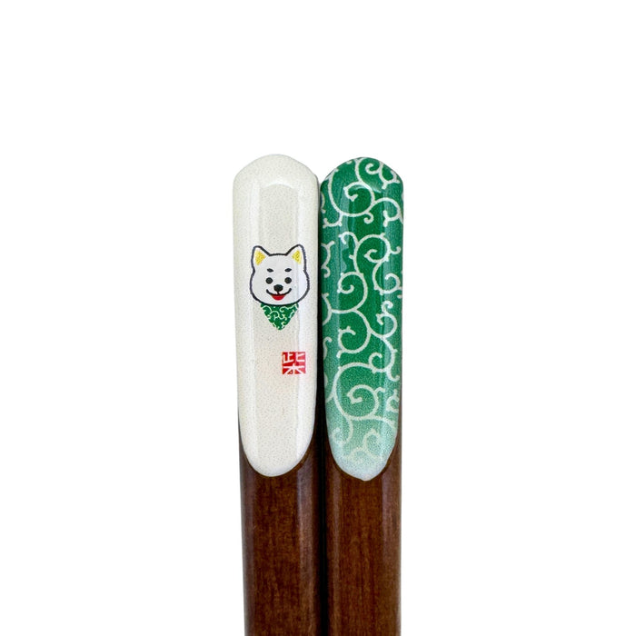 Shiba Inu Seigaiha Green Chopsticks (柴犬青海波緑箸) - "Shiba Inu and Seigaiha Green" Chopsticks