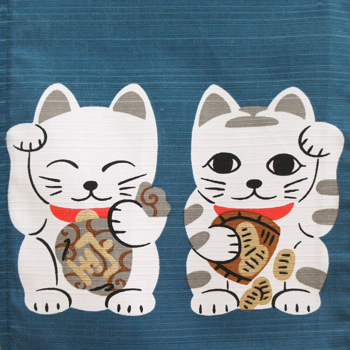 Shichi Fuku Neko Tan Aoi Noren (七福猫短青色幕) - "Seven Lucky Cats Short Blue Curtain"