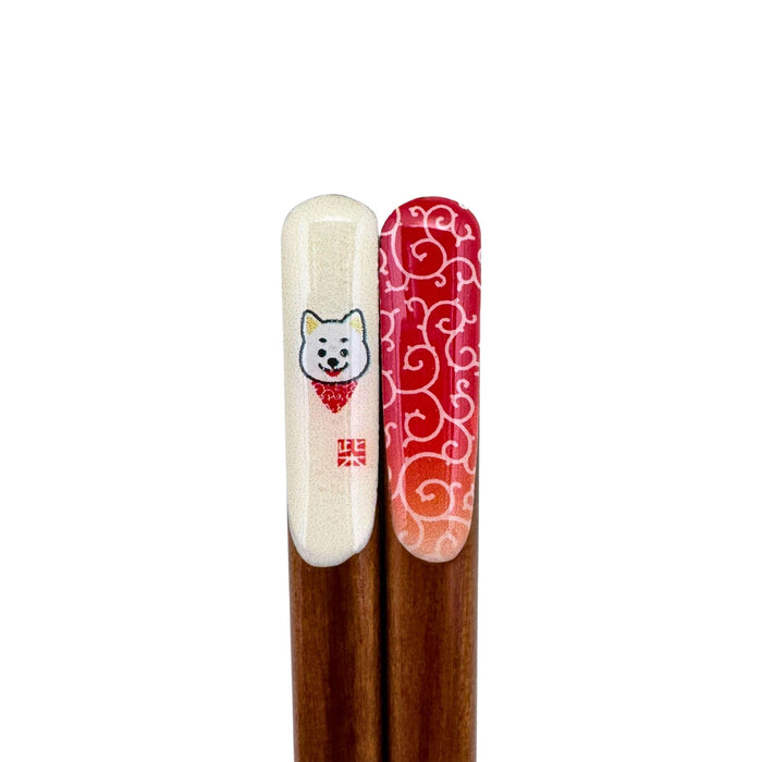 Shiroi Shiba and Aka Seigaiha Chopsticks (白い柴と赤青海波箸) - "White Shiba and Red Seigaiha" Chopsticks