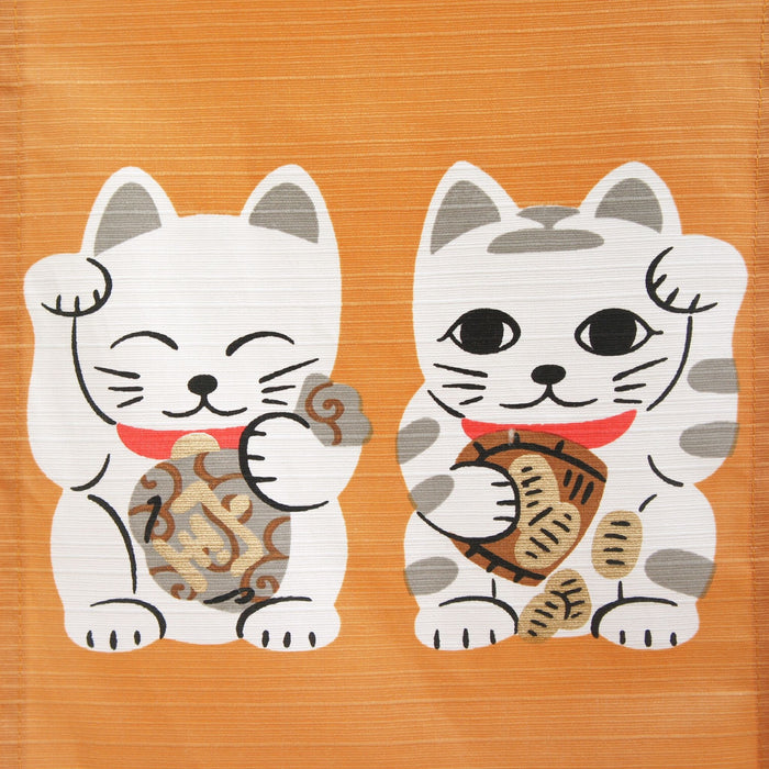 Shichi Fuku Neko Short Golden Noren - "Seven Lucky Cats Short Golden Curtain"