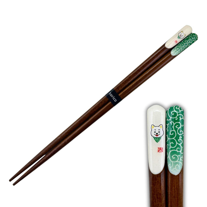 Shiba Inu Seigaiha Green Chopsticks (柴犬青海波緑箸) - "Shiba Inu and Seigaiha Green" Chopsticks