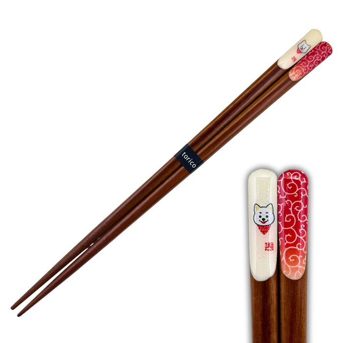 Shiroi Shiba and Aka Seigaiha Chopsticks (白い柴と赤青海波箸) - "White Shiba and Red Seigaiha" Chopsticks