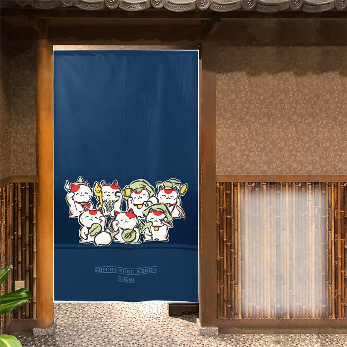 Aoi Maneki Neko Noren (青い招き猫のれん) - "Azure Beckoning Cats" Curtain